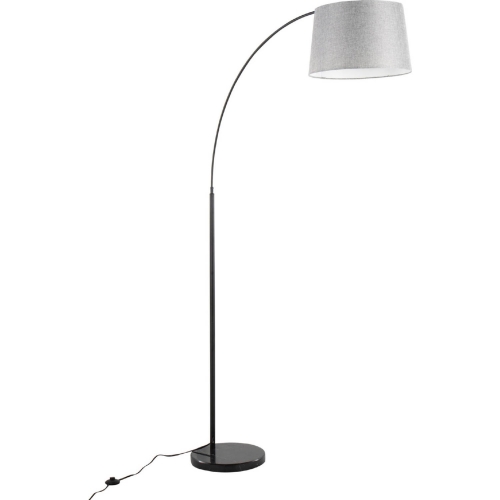 March Floor Lamp in Black Marble, Black Metal & Grey Linen Shade